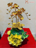  Quà Tặng Chậu Hoa Lan 3 cành mạ vàng 24K kích thước cao 37cm 