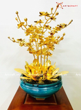  Quà Tặng Chậu Hoa Lan 5 cành mạ vàng 24K kích thước cao 42cm 