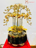  Quà Tặng Chậu Hoa Lan 9 cành bầu dục mạ vàng 24K kích thước cao 58x48cm 