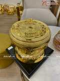  Quà Tặng Trống Đồng Đông Sơn đồng vàng dát vàng 14K hoa văn nổi đường kính 20cm 