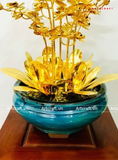  Quà Tặng Chậu Hoa Lan 5 cành mạ vàng 24K kích thước cao 42cm 