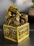  Quà Tặng Ấn Rồng bằng đồng vàng màu hun nâu giả cổ kích thước 15x8cm 