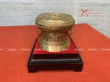  Quà Tặng Trống Đồng Đông Sơn đồng vàng hun nâu giả cổ hoa văn nổi đường kính 10cm 