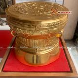  Quà Tặng Trống Đồng Đông Sơn đồng đỏ dát vàng 24K hoa văn chìm đường kính 25cm 