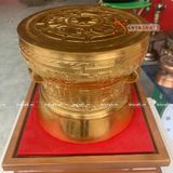  Quà Tặng Trống Đồng Đông Sơn đồng đỏ dát vàng 24K hoa văn chìm đường kính 25cm 