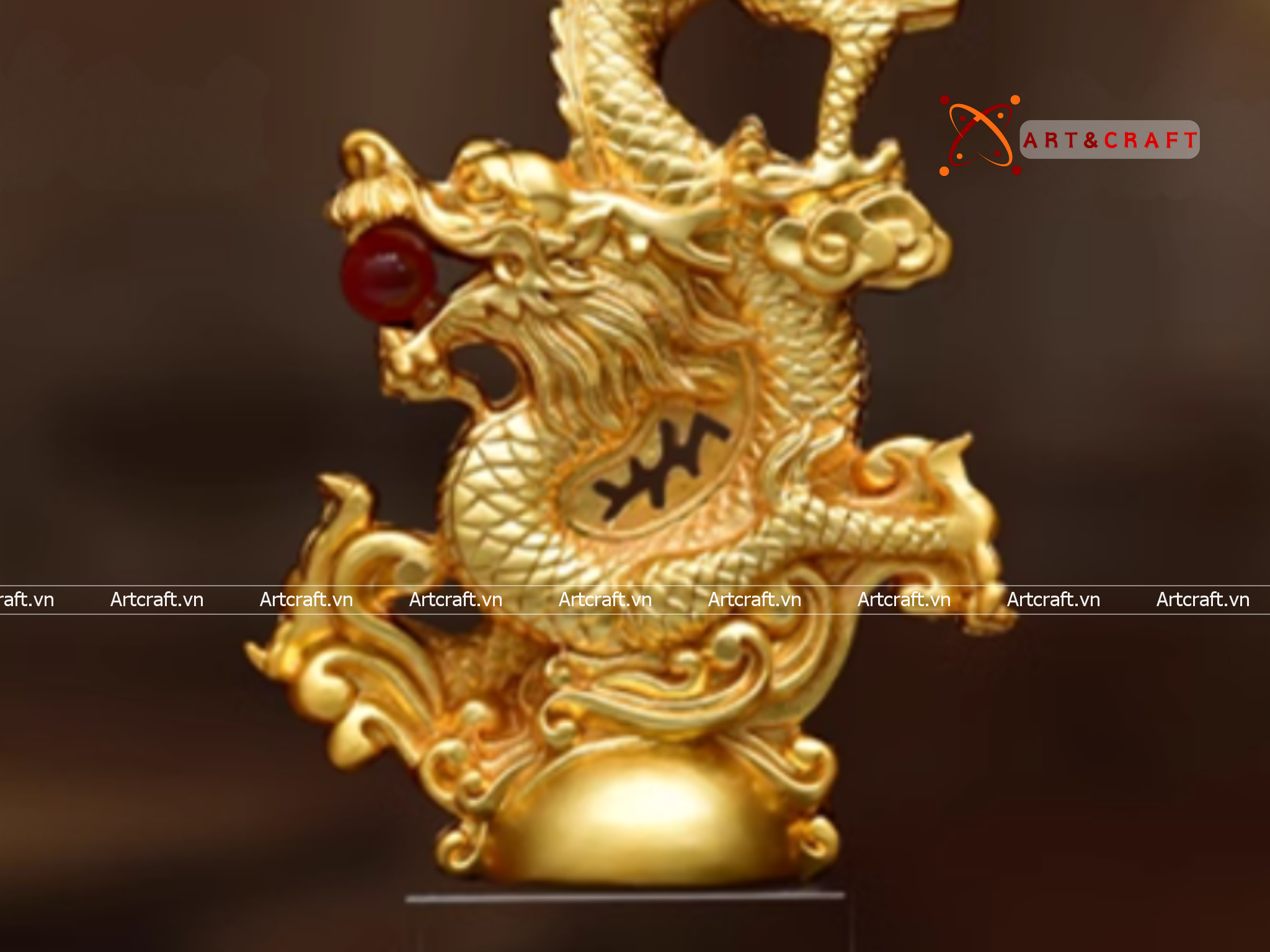  Quà Tặng Ấn Rồng bằng đồng vàng dát vàng 24K kích thước cao 18cm 