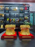  Quà Tặng Trống Đồng Đông Sơn đồng vàng dát vàng 14K hoa văn nổi đường kính 25cm 