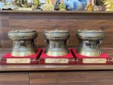  Quà Tặng Trống Đồng Đông Sơn đồng vàng hun nâu giả cổ hoa văn nổi đường kính 20cm 
