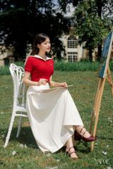 Áo Đỏ Ngắn Tay Cúc Bọc Cổ Thủy Thủ YAME YA729