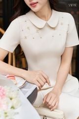 Váy Thiết Kế Dáng A Cổ Sen Đính Đá YAME YV924