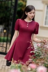 Váy Thiết Kế Cổ Tròn Phối Sóng Khuy Tim Đá Dáng Ngắn YAME YV728