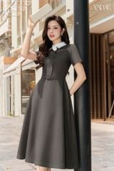 Váy Nữ Dáng Dài Ghi Phối Trắng Kèm Tag Hoa Trà YAME YV917