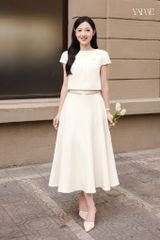 Set Áo Dáng Crop Tay Hến Phối Chân Váy Dài YAME YS747