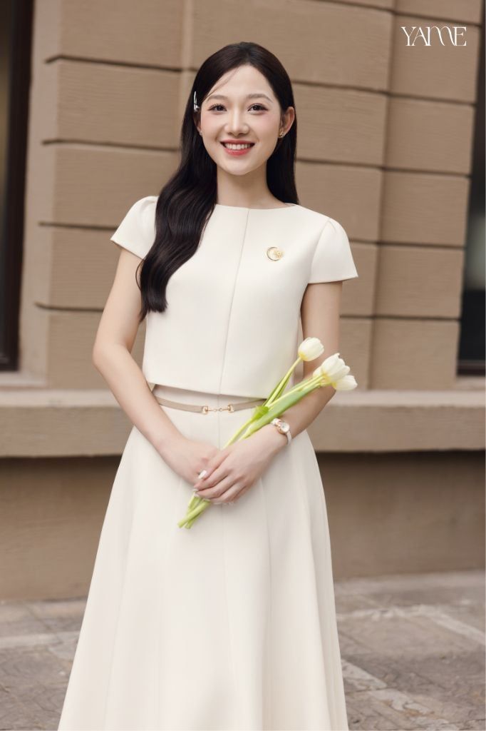 Set Áo Dáng Crop Tay Hến Phối Chân Váy Dài YAME YS747