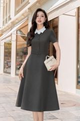 Váy Nữ Dáng Dài Ghi Phối Trắng Kèm Tag Hoa Trà YAME YV917