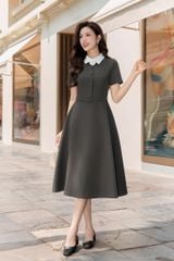 Váy Nữ Dáng Dài Ghi Phối Trắng Kèm Tag Hoa Trà YAME YV917