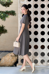 Váy Công Sở Ghi Xám Phối Trắng YAME YV704