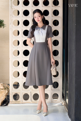 Váy Công Sở Ghi Xám Phối Trắng YAME YV704