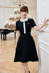 Váy Thiết Kế Tweed Kim Sa Cổ Sen Phối Viền Trắng YAME YV768