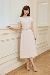 Váy Nữ Thiết Kế Dáng A Dài Tay Eo Đính Nơ YAME YV772