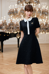 Váy Thiết Kế Tweed Kim Sa Cổ Sen Phối Viền Trắng YAME YV768