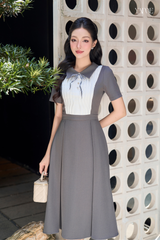 Váy Công Sở Ghi Xám Phối Trắng YAME YV704