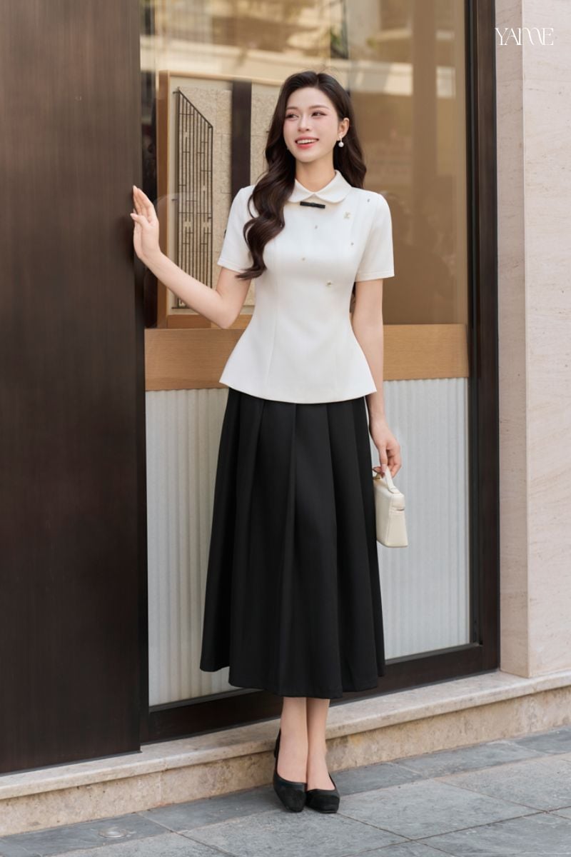 Áo Thiết Kế Cổ Sen Đính Nơ Đá YAME YA926