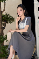 Váy Công Sở Ghi Xám Phối Trắng YAME YV704