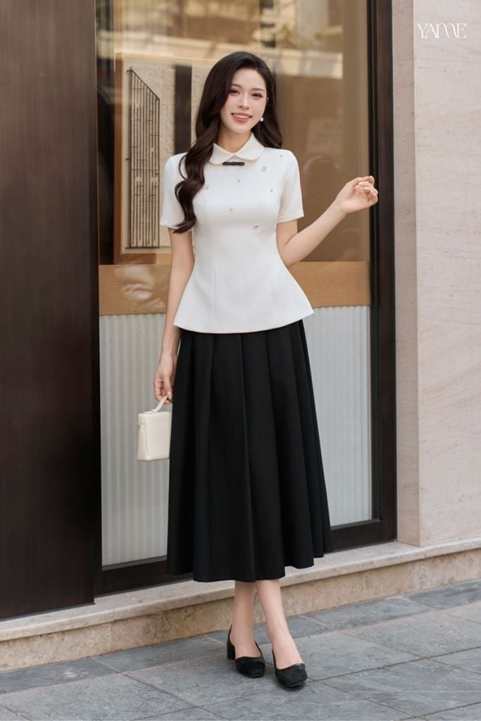Áo Thiết Kế Cổ Sen Đính Nơ Đá YAME YA926