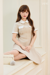 Váy Thiết Kế Dáng Ngắn Xếp Ly Màu Nâu Sữa YAME YV766