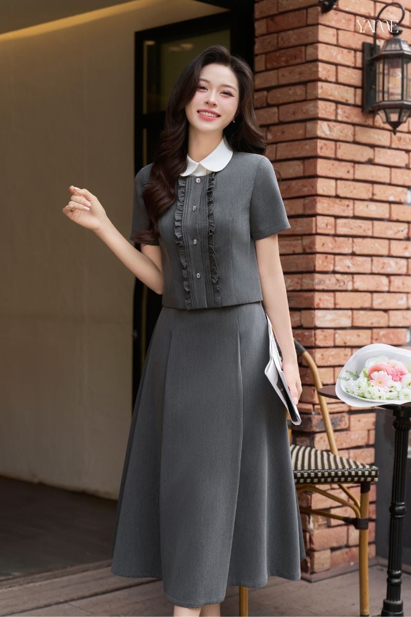 Áo Dáng Ngắn Phối Bèo Nhún Cộc Tay YAME YA921
