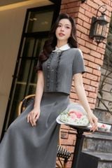 Áo Dáng Ngắn Phối Bèo Nhún Cộc Tay YAME YA921