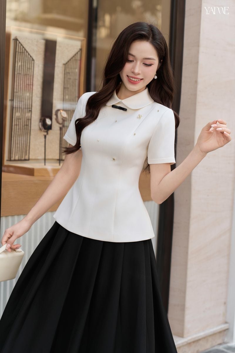 Áo Thiết Kế Cổ Sen Đính Nơ Đá YAME YA926