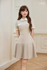 Váy Thiết Kế Dáng Ngắn Xếp Ly Màu Nâu Sữa YAME YV766