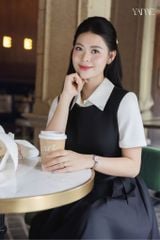 Váy Thiết Kế Cổ Sơ Mi Đính Đá Dáng Xòe YAME YV720