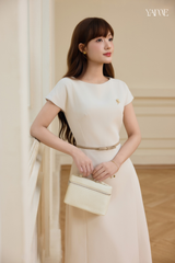 Váy Nữ Thiết Kế Dáng A Dài Tay Eo Đính Nơ YAME YV772