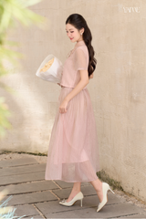 Áo Cổ Bẻ Tơ Vân Hồng Pastel YAME YA706