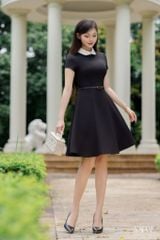 Váy Thiết Kế Cổ Sen Tay Vát Chiết Eo Dáng Xòe Ngắn Kèm Đai Bản To Sang Trọng YAME - Tessa YV716