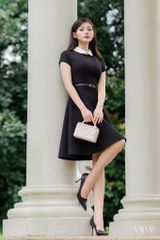 Váy Thiết Kế Cổ Sen Tay Vát Chiết Eo Dáng Xòe Ngắn Kèm Đai Bản To Sang Trọng YAME - Tessa YV716