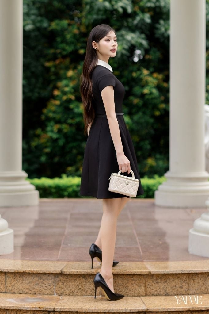 Váy Thiết Kế Cổ Sen Tay Vát Chiết Eo Dáng Xòe Ngắn Kèm Đai Bản To Sang Trọng YAME - Tessa YV716