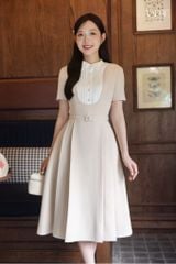Váy Thiết Kế Màu Kem Phối Ngực Xếp Ly Trắng YAME YV746
