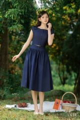 Váy Thiết Kế Dáng Dài Denim Đính Nơ Vai YAME YV371