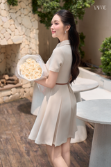 Váy Xếp Ly Cổ Sen Phối Đính Đá Kèm Đai YAME YV709