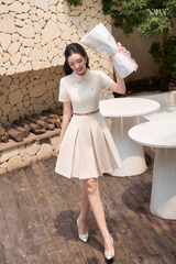Váy Xếp Ly Cổ Sen Phối Đính Đá Kèm Đai YAME YV709