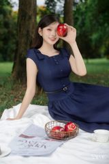 Váy Thiết Kế Dáng Dài Denim Đính Nơ Vai YAME YV371