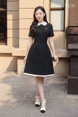 Váy Thiết Kế Dáng A Đen Phối Cổ Ren YAME YV741