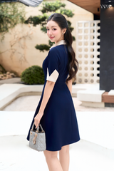 Váy Công Sở Xanh Than Phối Be YAME YV713