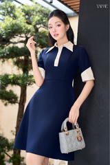 Váy Công Sở Xanh Than Phối Be YAME YV713