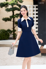 Váy Công Sở Xanh Than Phối Be YAME YV713