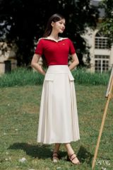 Áo Đỏ Ngắn Tay Cúc Bọc Cổ Thủy Thủ YAME YA729